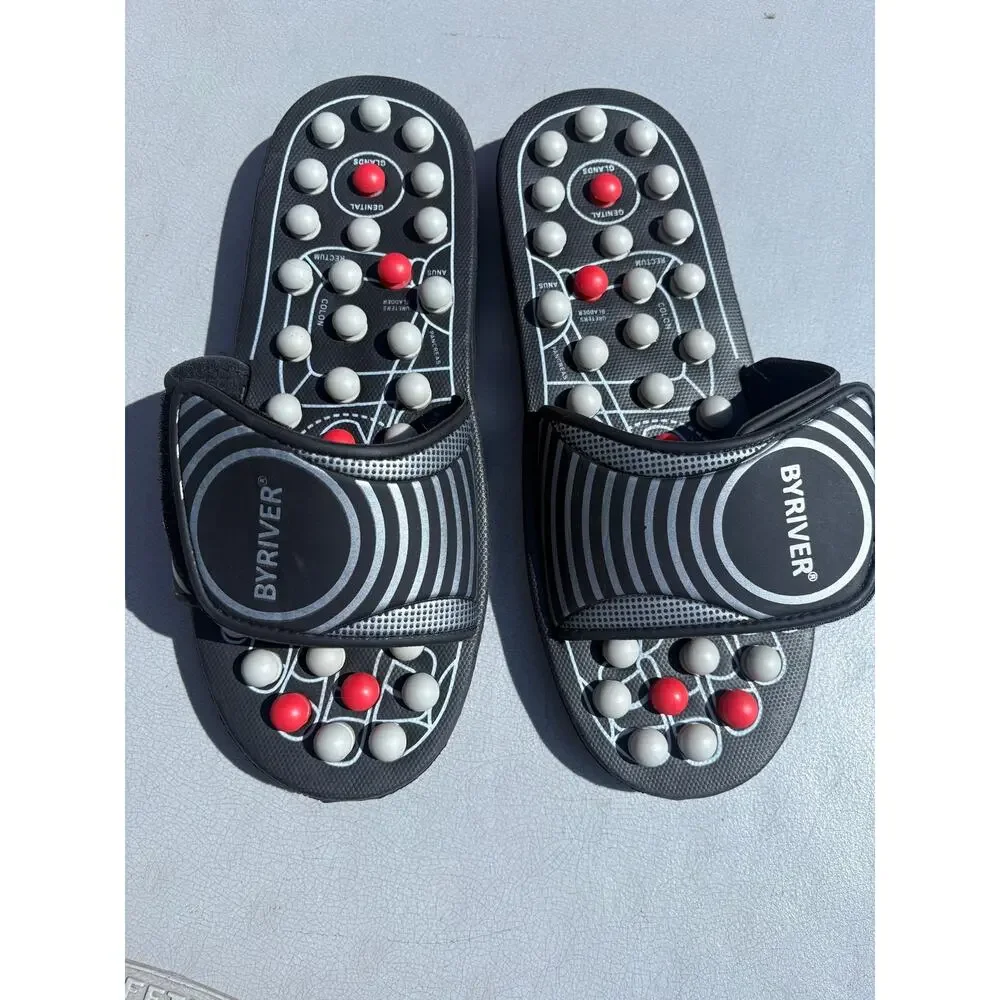 BYRIVER Acupressure Foot Massage Slippers Size Large. Black Sandals Reflexology
